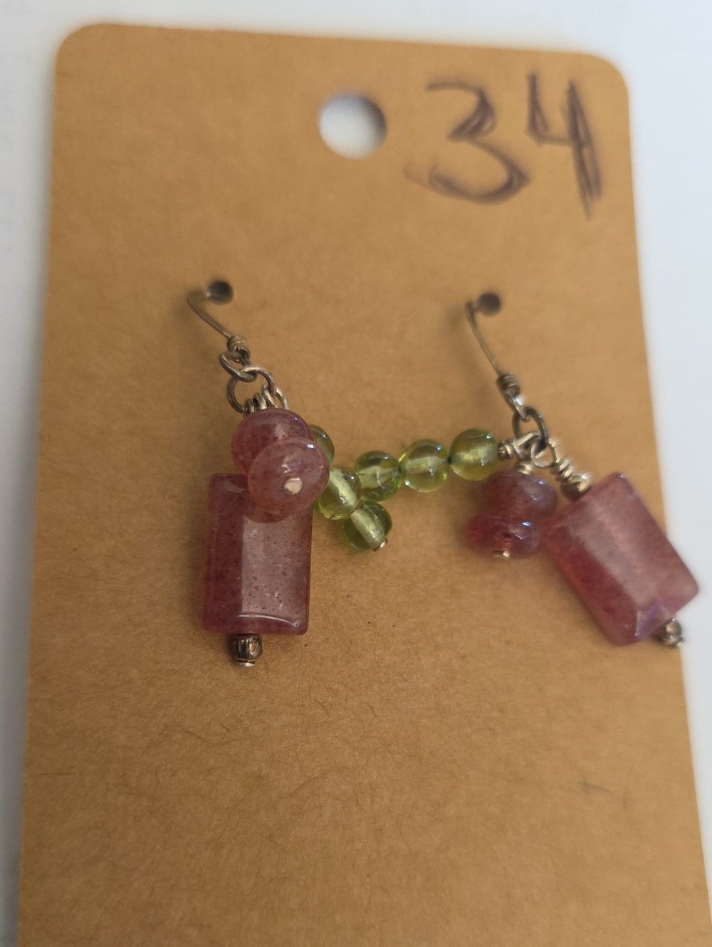 Handcrafted Pink and Green Watermelon Tourmaline Bead Drop Earrings